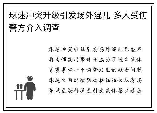 球迷冲突升级引发场外混乱 多人受伤警方介入调查